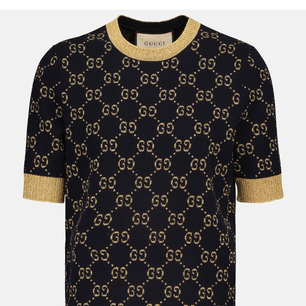 Gucci Black and Gold Logo Knit Top